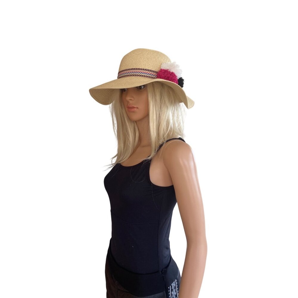 NWOT INC International Concepts Pom-Pom Floppy Hat Natural ONE SIZE - Picture 3 of 10